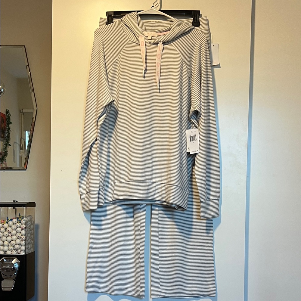 PJ Salvage Gray and White Striped 2 piece loungewear set